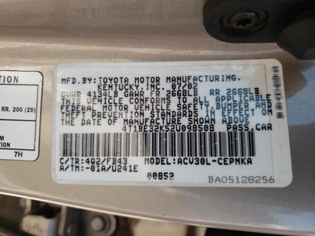 Photo 10 from auction – 2002 TOYOTA CAMRY LE with VIN 4T1BE32K52U098508