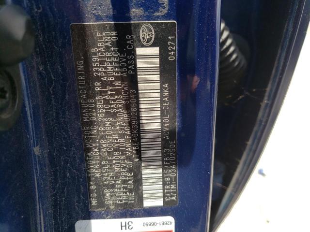 Photo 10 from auction – 2009 TOYOTA CAMRY BASE with VIN 4T1BE46K39U266043