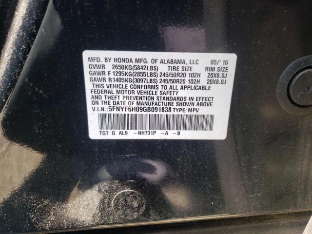 Photo 10 from auction – 2016 HONDA PILOT ELIT with VIN 5FNYF6H09GB091838