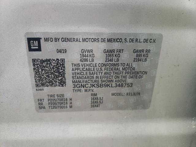 Photo 10 from auction – 2019 CHEVROLET TRAX LS with VIN 3GNCJKSB9KL348753