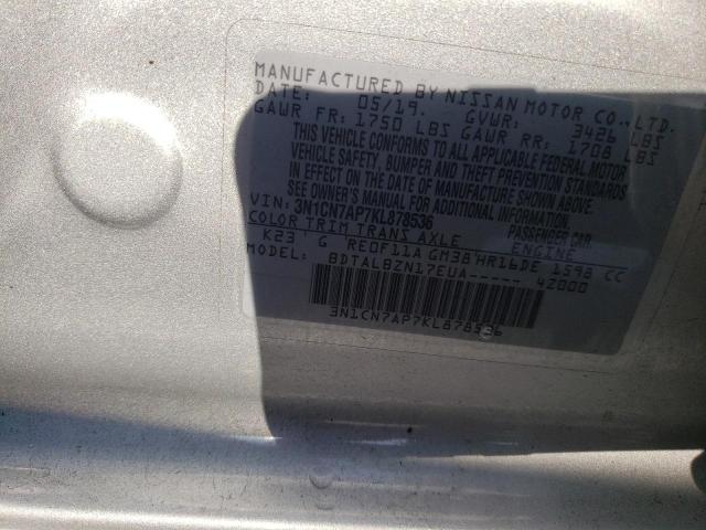 Photo 10 from auction – 2019 NISSAN VERSA S with VIN 3N1CN7AP7KL878536