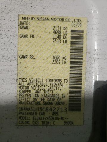 Photo 10 from auction – 2009 NISSAN MAXIMA S with VIN 1N4AA51E19C842713