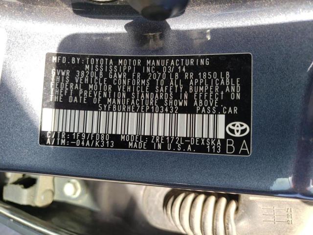 Photo 10 from auction – 2014 TOYOTA COROLLA L with VIN 5YFBURHE7EP103432