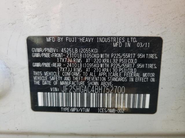 Photo 10 from auction – 2011 SUBARU FORESTER 2 with VIN JF2SHGAC4BH752700