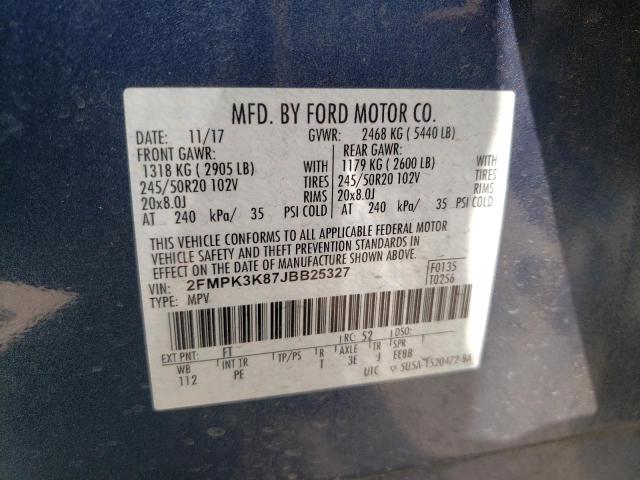 Photo 10 from auction – 2018 FORD EDGE TITAN with VIN 2FMPK3K87JBB25327