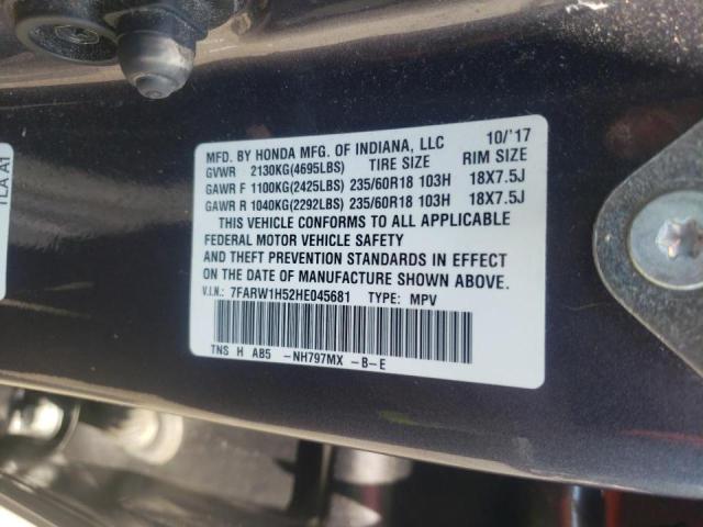 Photo 10 from auction – 2017 HONDA CR-V EX with VIN 7FARW1H52HE045681