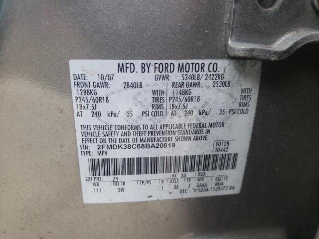 Photo 10 from auction – 2008 FORD EDGE SEL with VIN 2FMDK38C68BA20819