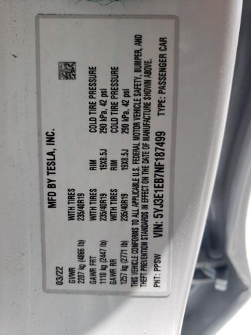 Photo 10 from auction – 2022 TESLA MODEL 3 with VIN 5YJ3E1EB7NF187499