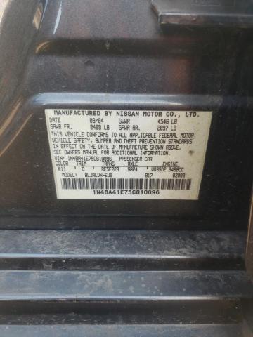 Photo 10 from auction – 2005 NISSAN MAXIMA SE with VIN 1N4BA41E75C810096