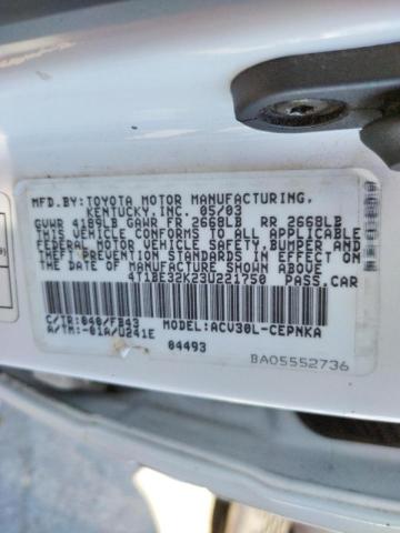 Photo 10 from auction – 2003 TOYOTA CAMRY with VIN 4T1BE32K23U221750