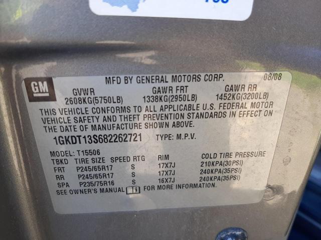 Photo 10 from auction – 2008 GMC ENVOY with VIN 1GKDT13S682262721