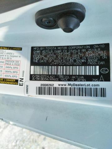 Photo 10 from auction – 2011 LEXUS IS 250 with VIN JTHFF2C21B2516052