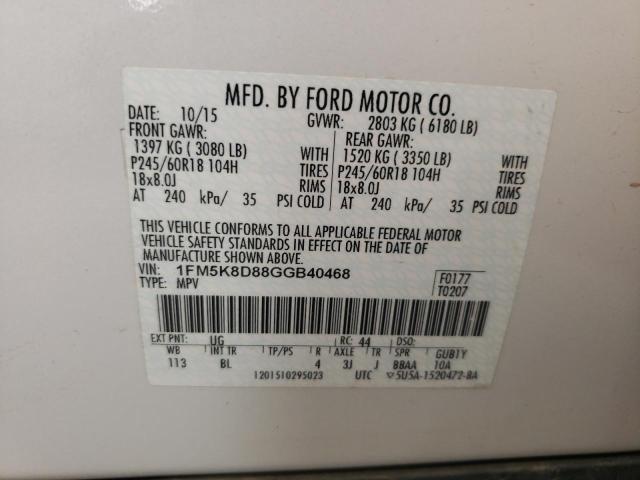 Photo 10 from auction – 2016 FORD EXPLORER X with VIN 1FM5K8D88GGB40468