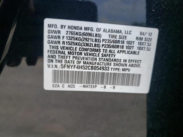 Photo 10 from auction – 2012 HONDA PILOT EXL with VIN 5FNYF4H52CB054933