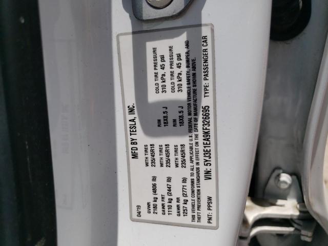 Photo 10 from auction – 2019 TESLA MODEL 3 with VIN 5YJ3E1EA9KF326695