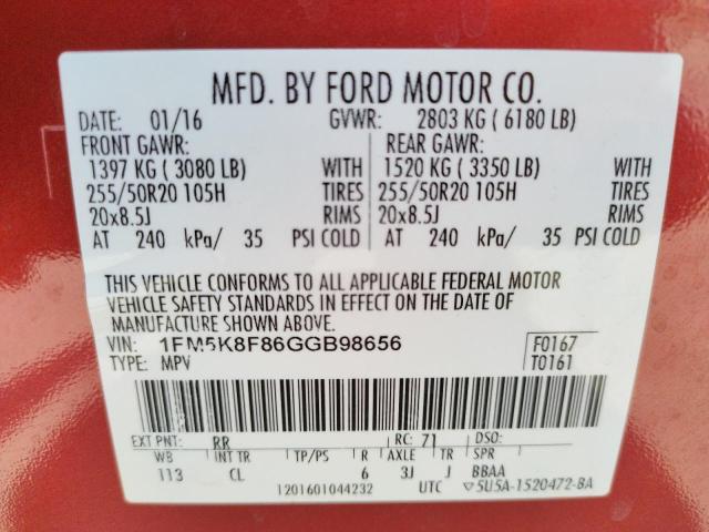 Photo 10 from auction – 2016 FORD EXPLORER L with VIN 1FM5K8F86GGB98656