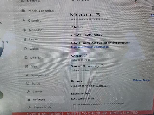 Photo 9 from auction – 2020 TESLA MODEL 3 with VIN 5YJ3E1EA9LF615691
