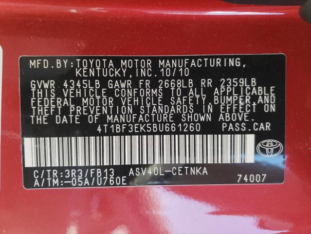 Photo 10 from auction – 2011 TOYOTA CAMRY BASE with VIN 4T1BF3EK5BU661260