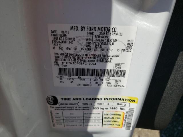 Photo 10 from auction – 2011 FORD F150 SUPER with VIN 1FTFW1EF0BFC19004
