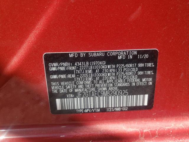 Photo 10 from auction – 2021 SUBARU CROSSTREK with VIN JF2GTAEC9M8290925
