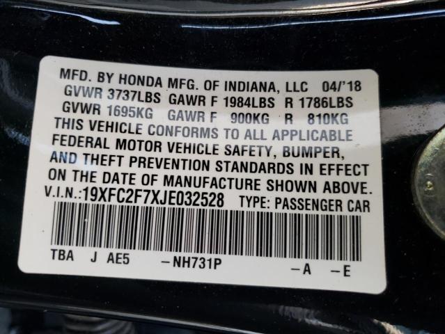 Photo 10 from auction – 2018 HONDA CIVIC EX with VIN 19XFC2F7XJE032528