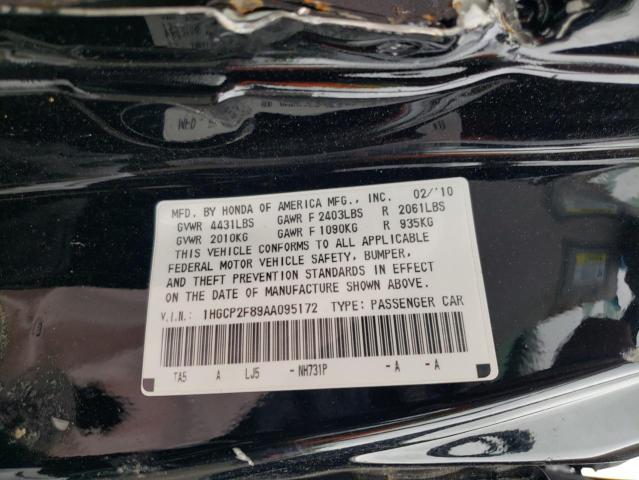Photo 10 from auction – 2010 HONDA ACCORD EXL with VIN 1HGCP2F89AA095172