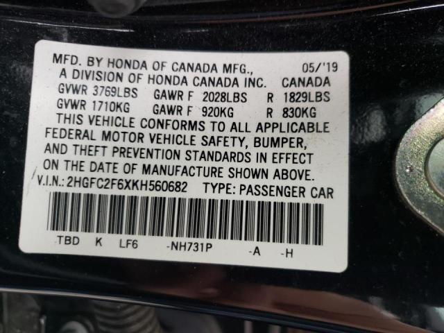 Photo 10 from auction – 2019 HONDA CIVIC LX with VIN 2HGFC2F6XKH560682