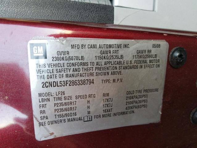 Photo 10 from auction – 2008 CHEVROLET EQUINOX LT with VIN 2CNDL53F286338794