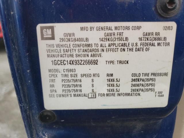 Photo 10 from auction – 2003 CHEVROLET SILVERADO with VIN 1GCEC14X93Z266692