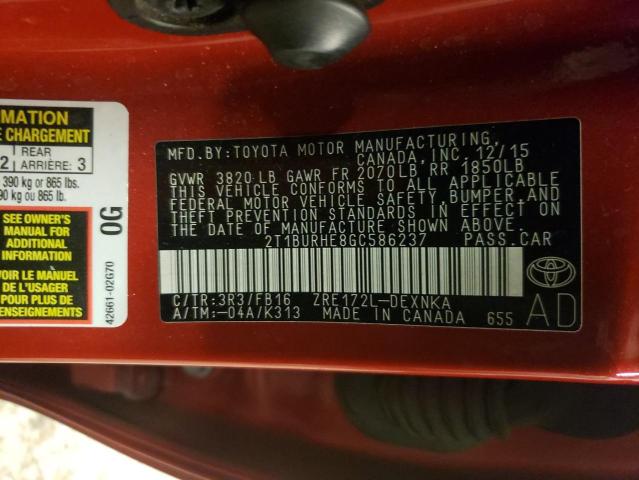 Photo 10 from auction – 2016 TOYOTA COROLLA L with VIN 2T1BURHE8GC586237