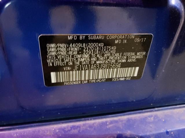 Photo 10 from auction – 2018 SUBARU WRX with VIN JF1VA1A63J9815694