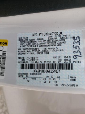 Photo 10 from auction – 2016 FORD FUSION SE with VIN 3FA6P0HD3GR354074