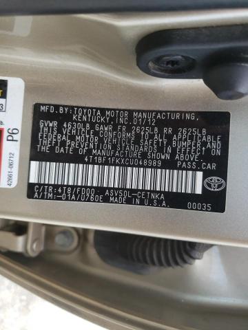 Photo 10 from auction – 2012 TOYOTA CAMRY BASE with VIN 4T1BF1FKXCU048989