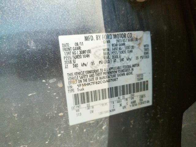 Photo 10 from auction – 2012 FORD EXPLORER L with VIN 1FMHK7F82CGA07087
