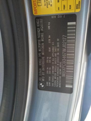 Photo 10 from auction – 2007 BMW X3 3.0SI with VIN WBXPC93467WJ02177