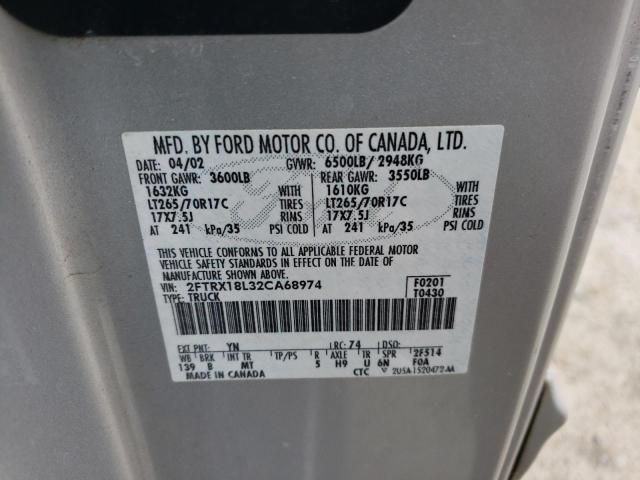 Photo 10 from auction – 2002 FORD F150 with VIN 2FTRX18L32CA68974