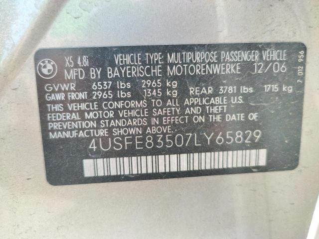 Photo 10 from auction – 2007 BMW X5 4.8I with VIN 4USFE83507LY65829