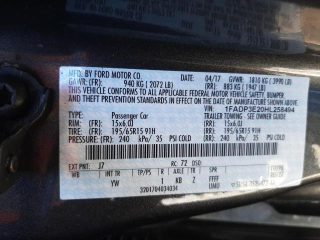 Photo 10 from auction – 2017 FORD FOCUS S with VIN 1FADP3E20HL258494