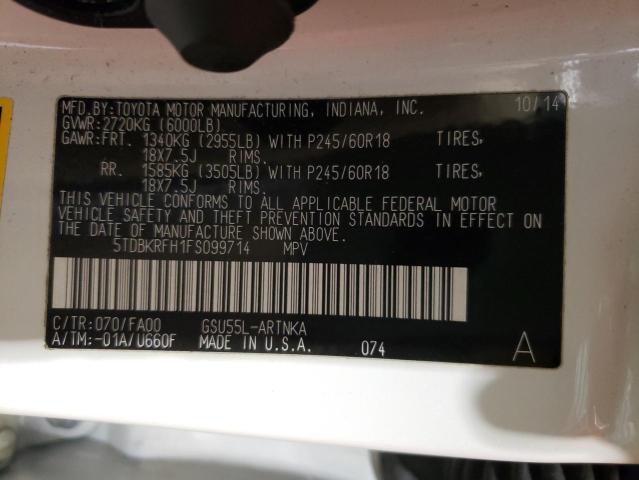Photo 10 from auction – 2015 TOYOTA HIGHLANDER with VIN 5TDBKRFH1FS099714
