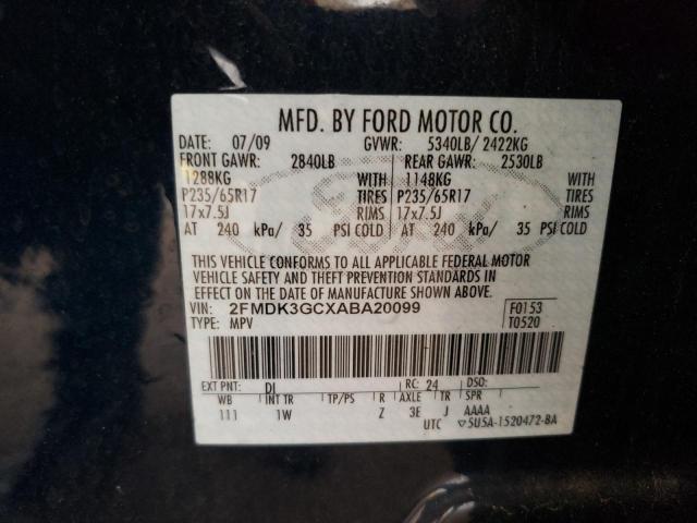 Photo 10 from auction – 2010 FORD EDGE SE with VIN 2FMDK3GCXABA20099