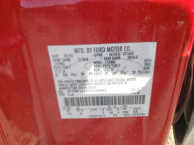 Photo 10 from auction – 2006 FORD F150 with VIN 1FTRF12256NA25692
