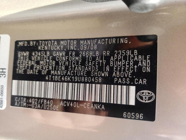 Photo 10 from auction – 2009 TOYOTA CAMRY BASE with VIN 4T1BE46K19U880458