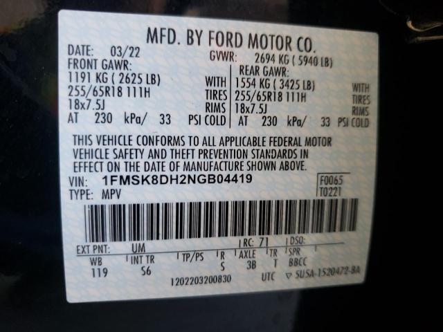 Photo 10 from auction – 2022 FORD EXPLORER X with VIN 1FMSK8DH2NGB04419