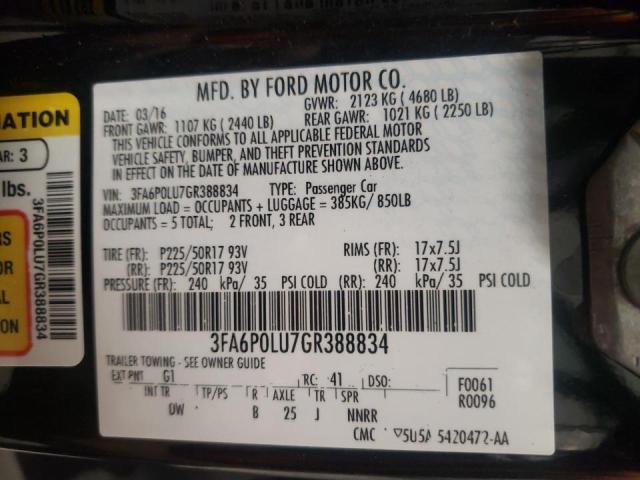 Photo 10 from auction – 2016 FORD FUSION SE with VIN 3FA6P0LU7GR388834