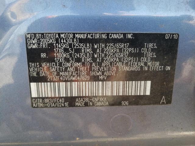Photo 10 from auction – 2010 TOYOTA RAV4 with VIN 2T3ZF4DV6AW047629