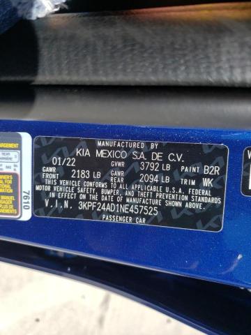 Photo 10 from auction – 2022 KIA FORTE FE with VIN 3KPF24AD1NE457525