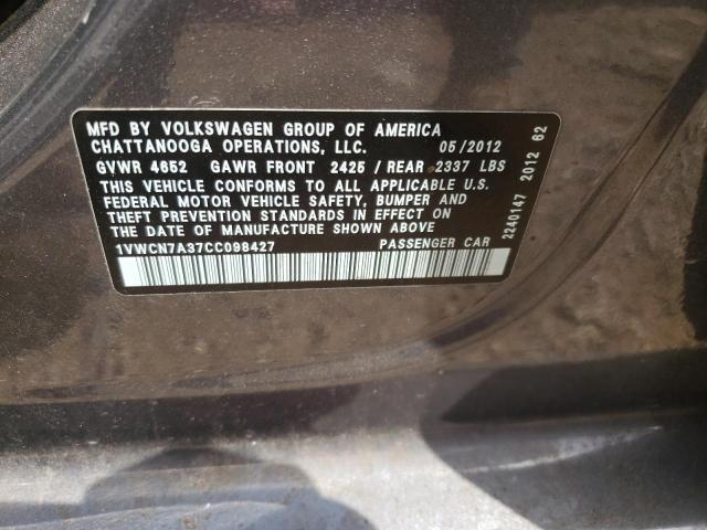 Photo 10 from auction – 2012 VOLKSWAGEN PASSAT SEL with VIN 1VWCN7A37CC098427