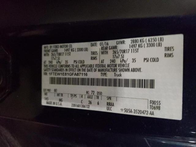 Photo 10 from auction – 2016 FORD F150 SUPER with VIN 1FTEW1E81GFA87116
