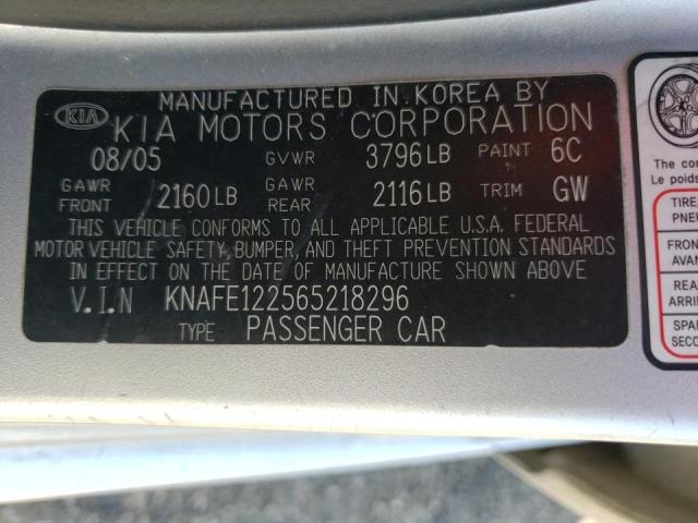 Photo 10 from auction – 2006 KIA SPECTRA LX with VIN KNAFE122565218296