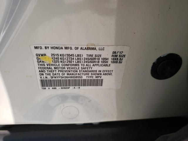 Photo 10 from auction – 2017 HONDA PILOT EX with VIN 5FNYF5H36HB038553